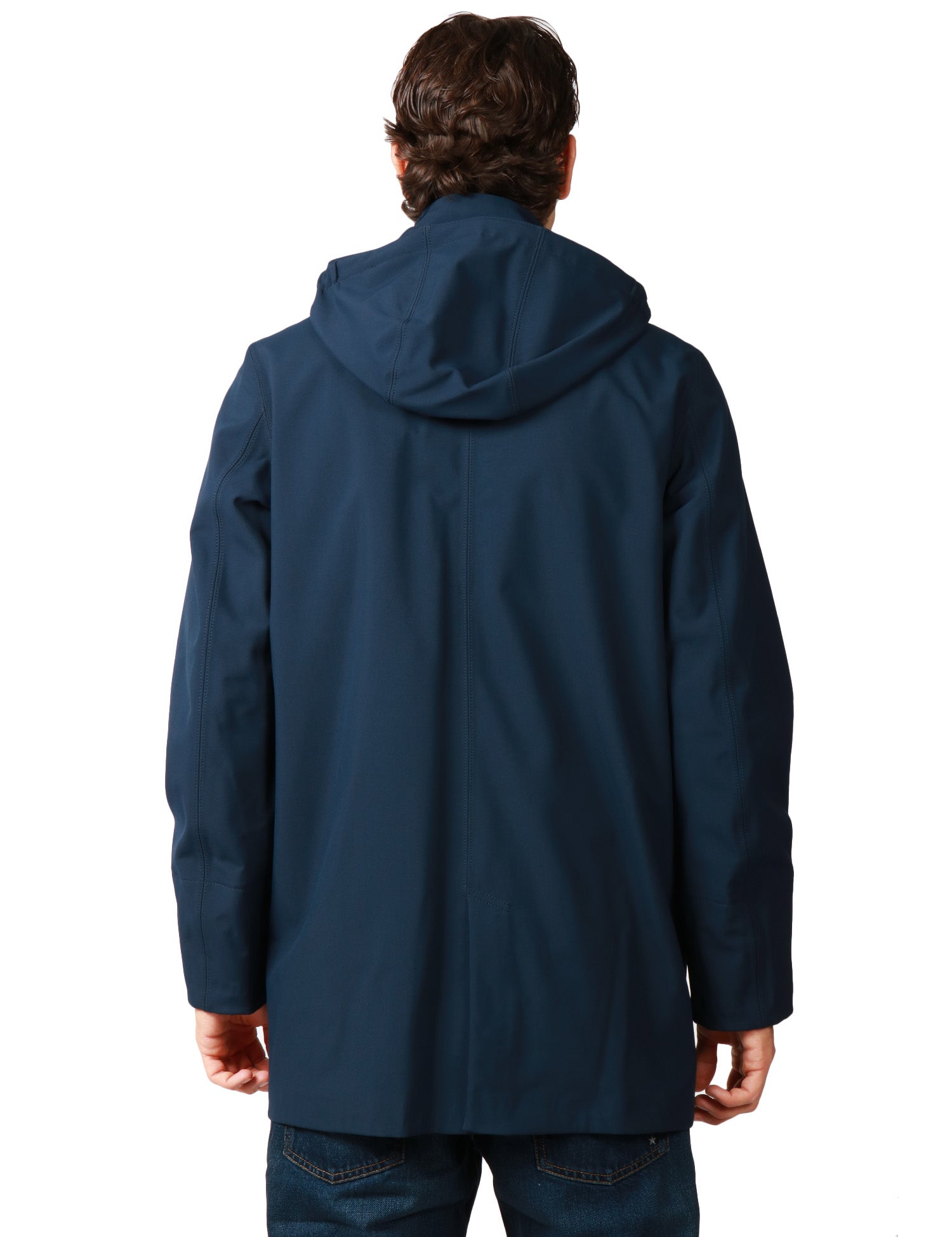 GIUBBOTTO PARKA UOMO K-WAY DUKE BONDED BLUE IN TESSUTO TECNICO A TRE STRATI CON CAPPUCCIO STACCABILE
