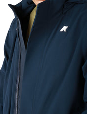 GIUBBOTTO PARKA UOMO K-WAY DUKE BONDED BLUE IN TESSUTO TECNICO A TRE STRATI CON CAPPUCCIO STACCABILE