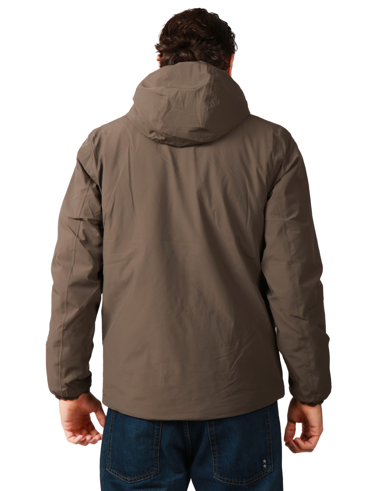 GIUBBOTTO UOMO K-WAY JACK BROWN/BLUE REVERSIBILE, IMPERMEABILE E ANTIVENTO CON ZIP E CAPPUCCIO