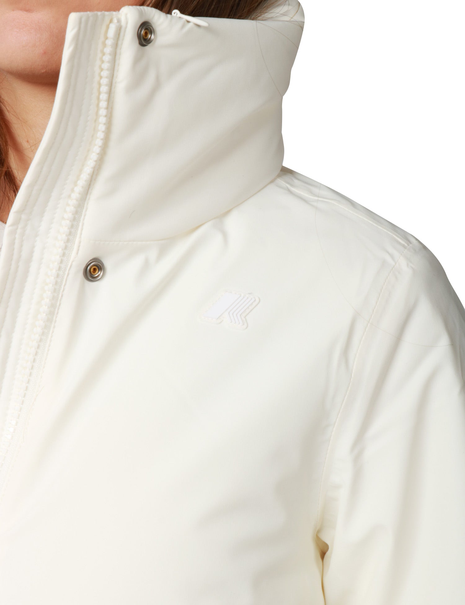 GIUBBOTTO DONNA K-WAY MARLETTE WHITE CON COLLO ALTO E CAPPUCCIO INTEGRATO