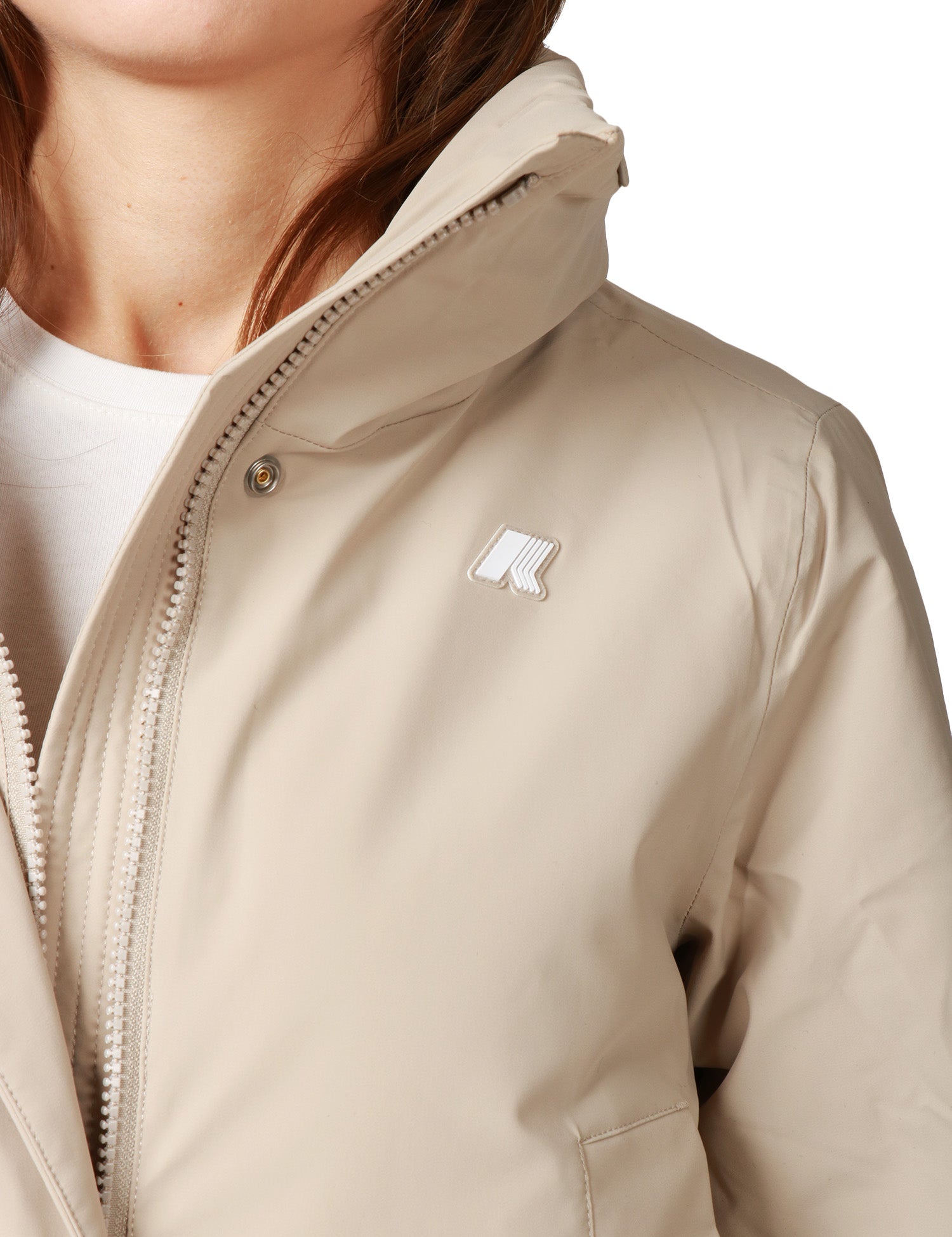 GIUBBOTTO DONNA K-WAY MARLETTE ST WARM BEIGE CON COLLO ALTO E CAPPUCCIO INTEGRATO