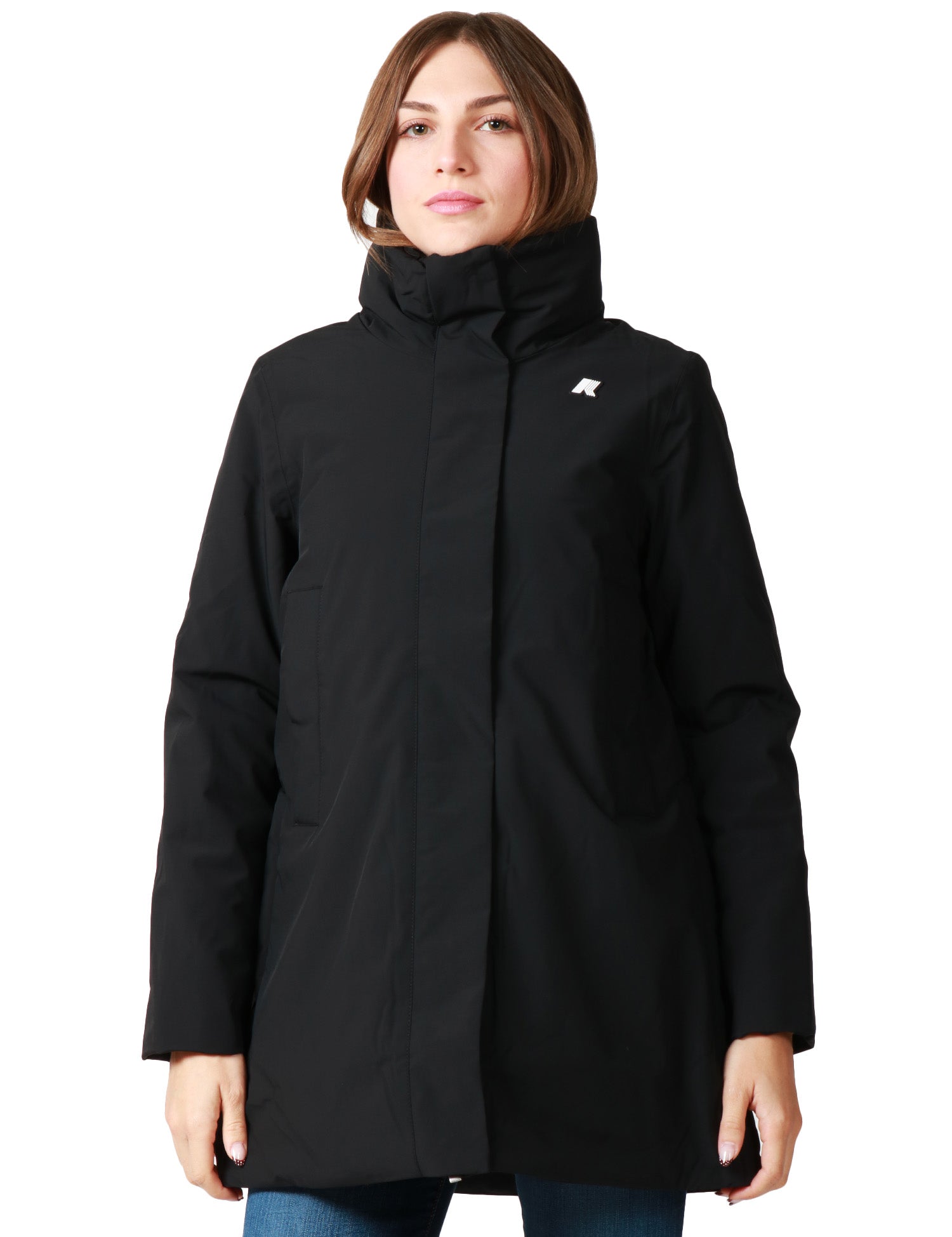 GIUBBOTTO DONNA K-WAY MARLA ST WARM NERO LUNGHEZZA MEDIA CON COLLO ALTO E CAPPUCCIO INTEGRATO