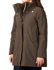 GIUBBOTTO DONNA K-WAY MARLA BLACK OLIVE IMPERMEABILE E ANTIVENTO CON COLLO ALTO E CAPPUCCIO INTEGRATO