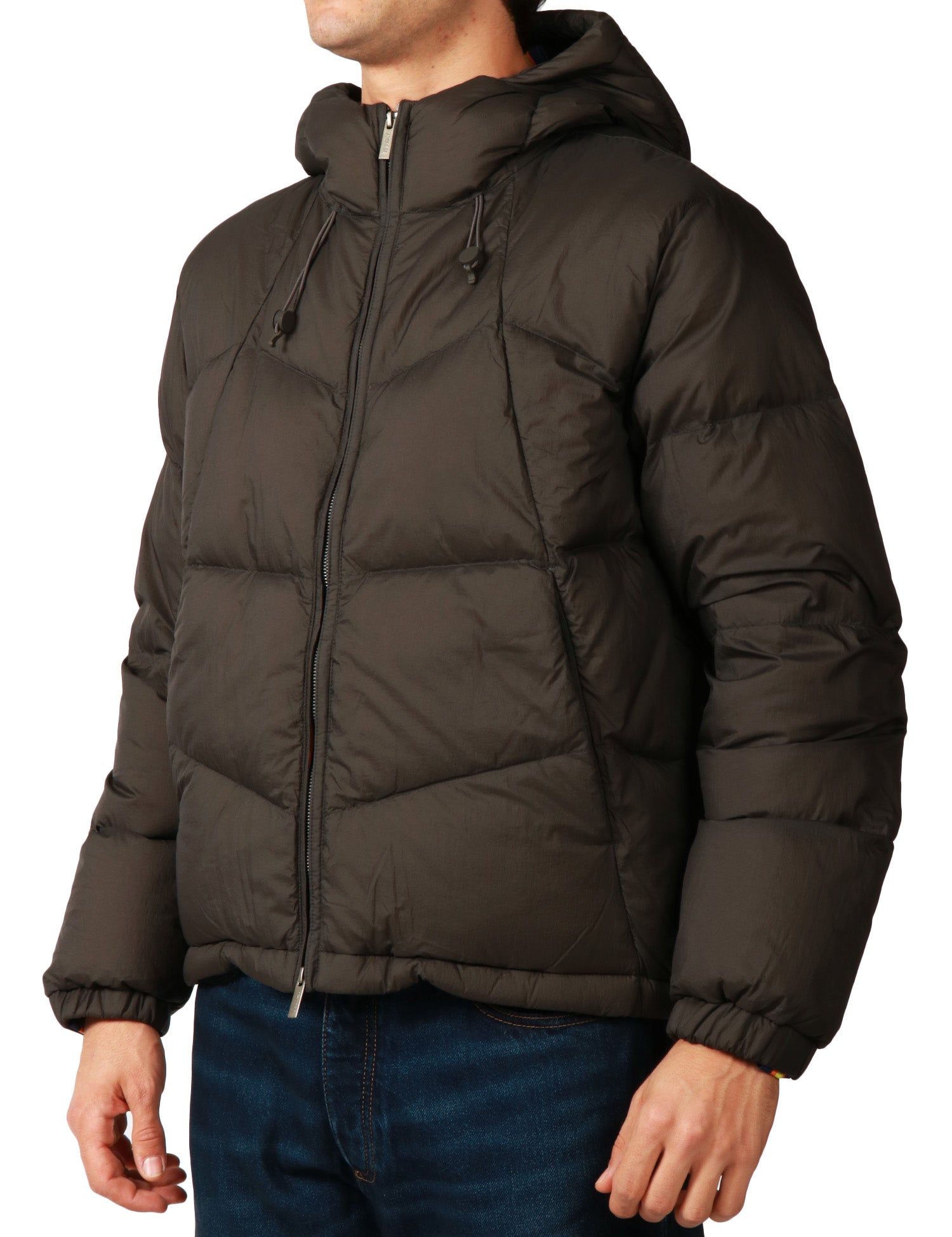 PIUMINO UOMO K-WAY QUILL BLACK OLIVE CON CAPPUCCIO E IMBOTTITURA IN VERA PIUMA MOLINA