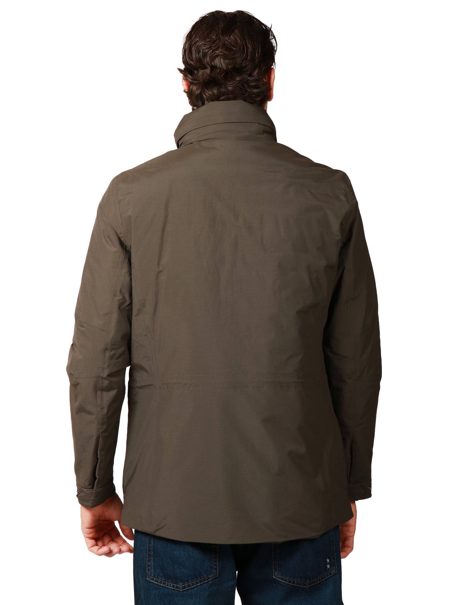 GIUBBOTTO UOMO K-WAY MANUEL BLACK OLIVE IMPERMEABILE CON QUATTRO TASCHE FRONTALI E COLLO ALTO CON CAPPUCCIO INTEGRATO