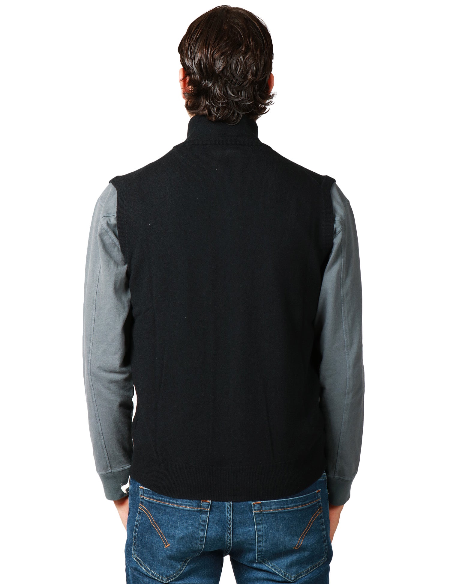 GILET UOMO KANGRA NERO IN LANA CON COLLO ALTO E ZIP CENTRALE