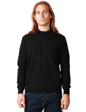 MAGLIA POLO KANGRA NERA A MANICA LUNGA IN LANA RASATA CALATA