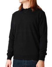 MAGLIA POLO KANGRA NERA A MANICA LUNGA IN LANA RASATA CALATA