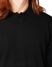 MAGLIA POLO KANGRA NERA A MANICA LUNGA IN LANA RASATA CALATA