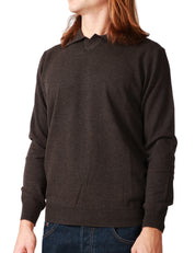 MAGLIA POLO UOMO KANGRA EBANO A MANICA LUNGA IN LANA RASATA CALATA CON PICCOLO SCOLLO A V