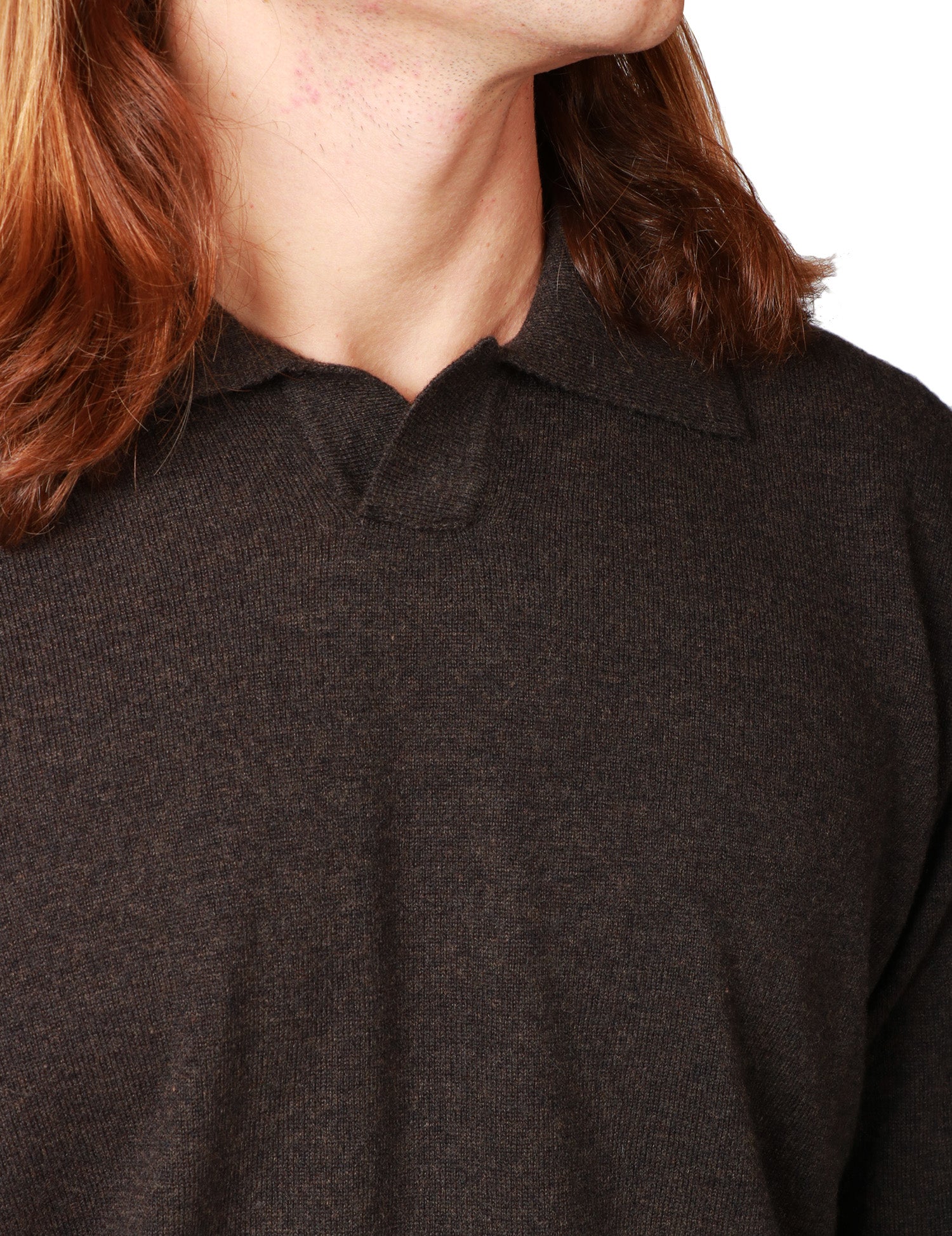 MAGLIA POLO UOMO KANGRA EBANO A MANICA LUNGA IN LANA RASATA CALATA CON PICCOLO SCOLLO A V