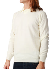 MAGLIA POLO UOMO BIANCA A MANICA LUNGA IN LANA RASATA CALATA