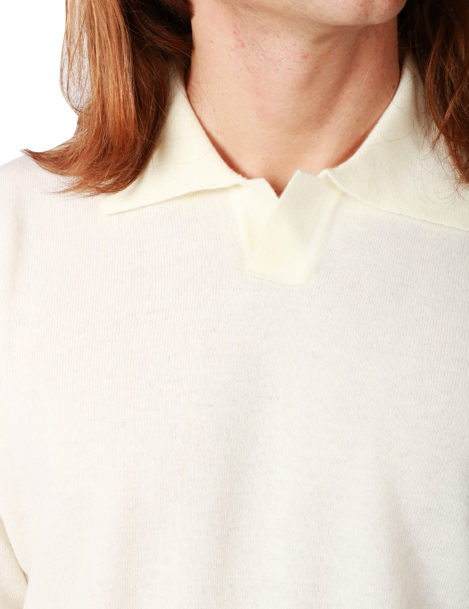 MAGLIA POLO UOMO BIANCA A MANICA LUNGA IN LANA RASATA CALATA