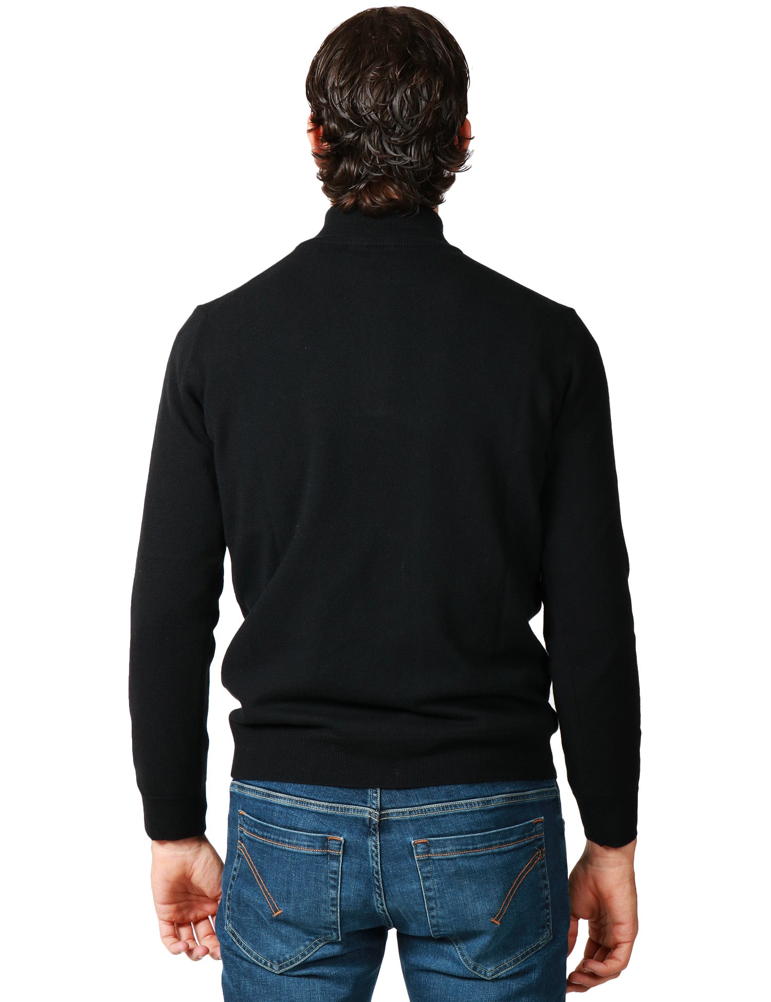 MAGLIA SERAFINO KANGRA NERO IN LANA RASATA CON COLLO ALTO E MEZZA ZIP