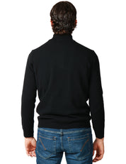 MAGLIA SERAFINO KANGRA NERO IN LANA RASATA CON COLLO ALTO E MEZZA ZIP