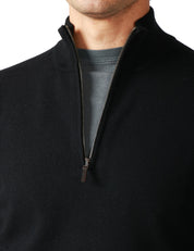 MAGLIA SERAFINO KANGRA NERO IN LANA RASATA CON COLLO ALTO E MEZZA ZIP