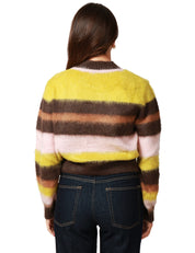 MAGLIA DONNA KONTATTO MARRONE A RIGHE GIROCOLLO IN LANA TAGLIO CROP