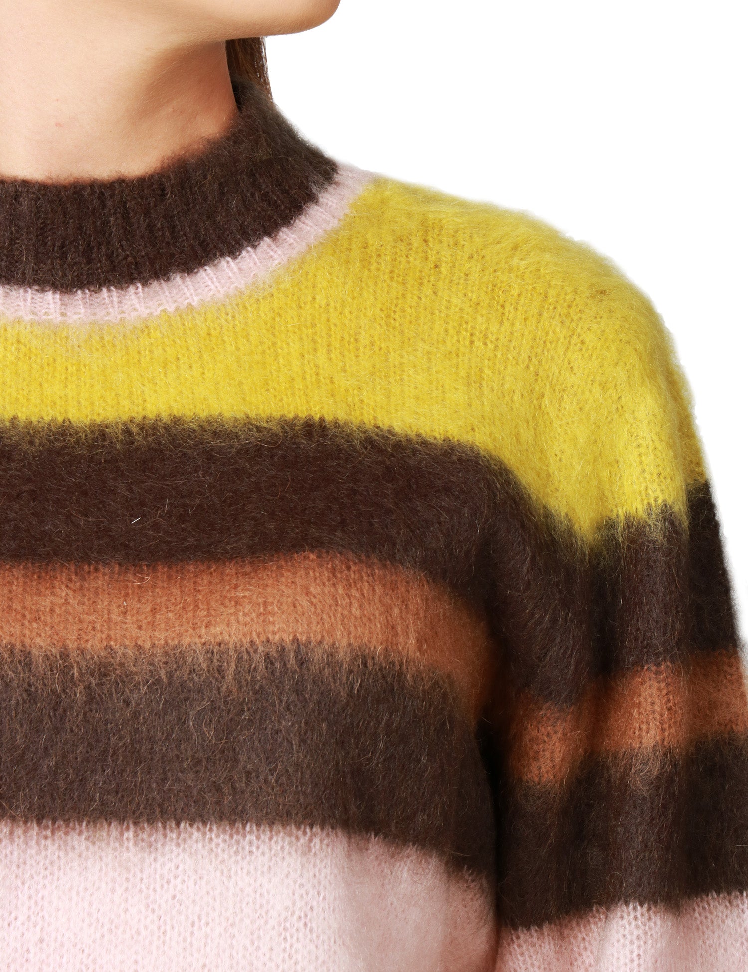 MAGLIA DONNA KONTATTO MARRONE A RIGHE GIROCOLLO IN LANA TAGLIO CROP