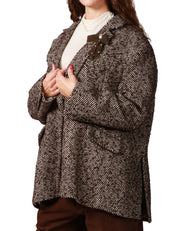 GIACCA OVER DONNA KONTATTO BEIGE/MORO SPIGATA CON SPILLA APPLICATA