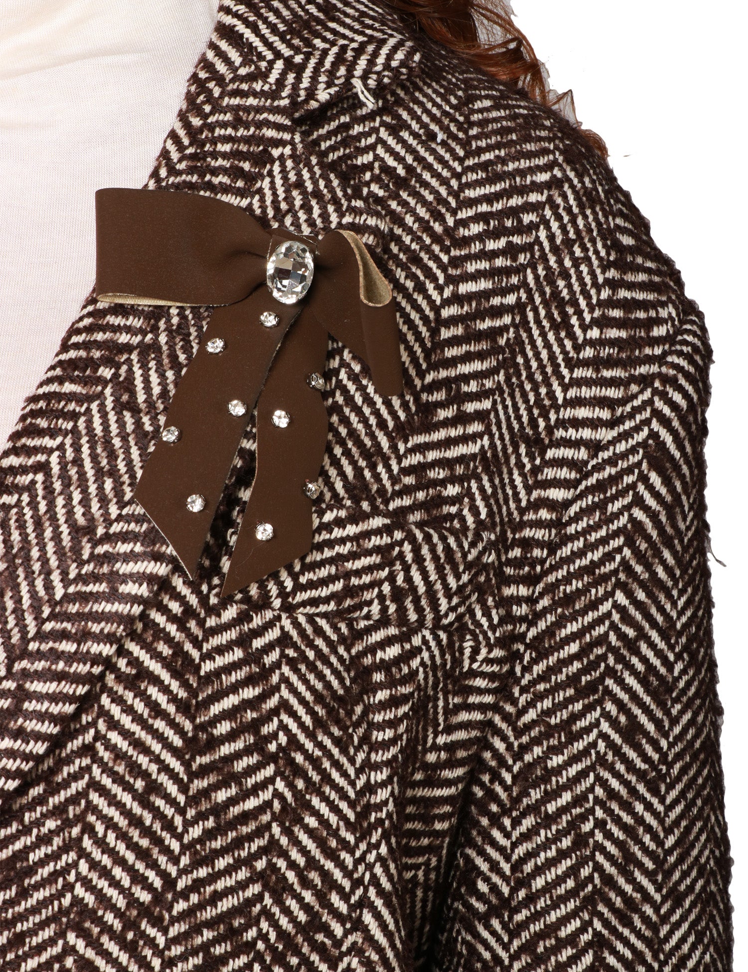 GIACCA OVER DONNA KONTATTO BEIGE/MORO SPIGATA CON SPILLA APPLICATA