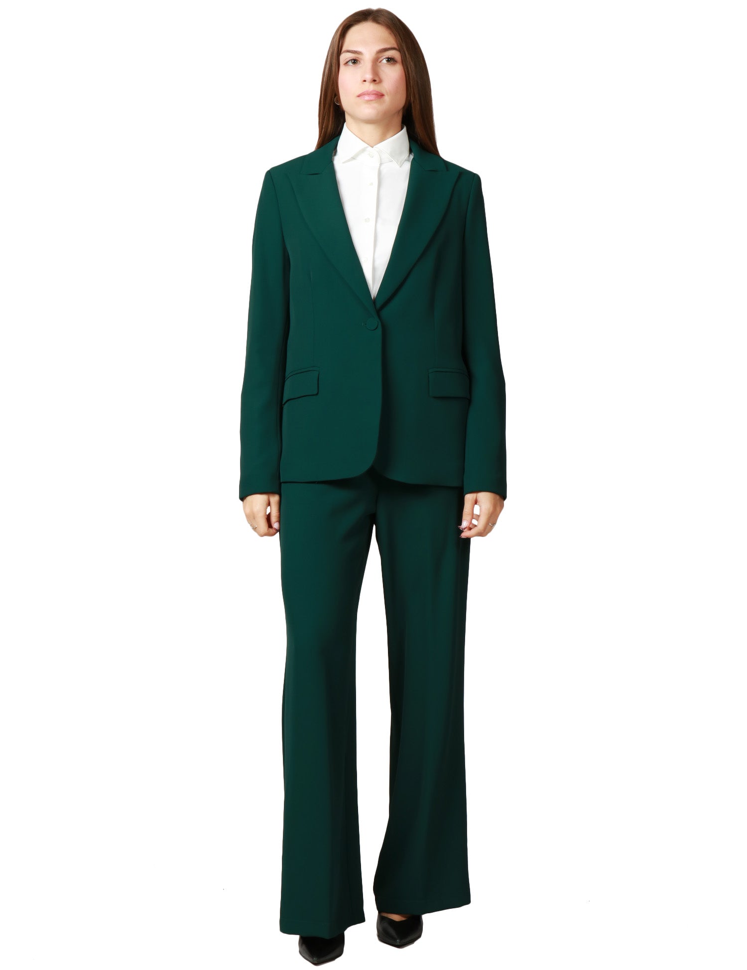 COMPLETO DONNA KONTATTO VERDE BOTTIGLIA CON GIACCA MONOPETTO E PANTALONE PALAZZO