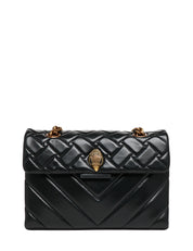 BORSA DONNA KURT GEIGER KENSINGTON X NERA IN PELLE CON DOPPIA TRAPUNTATURA E CHIUSURA A TESTA D'AQUILA CON CRISTALLI