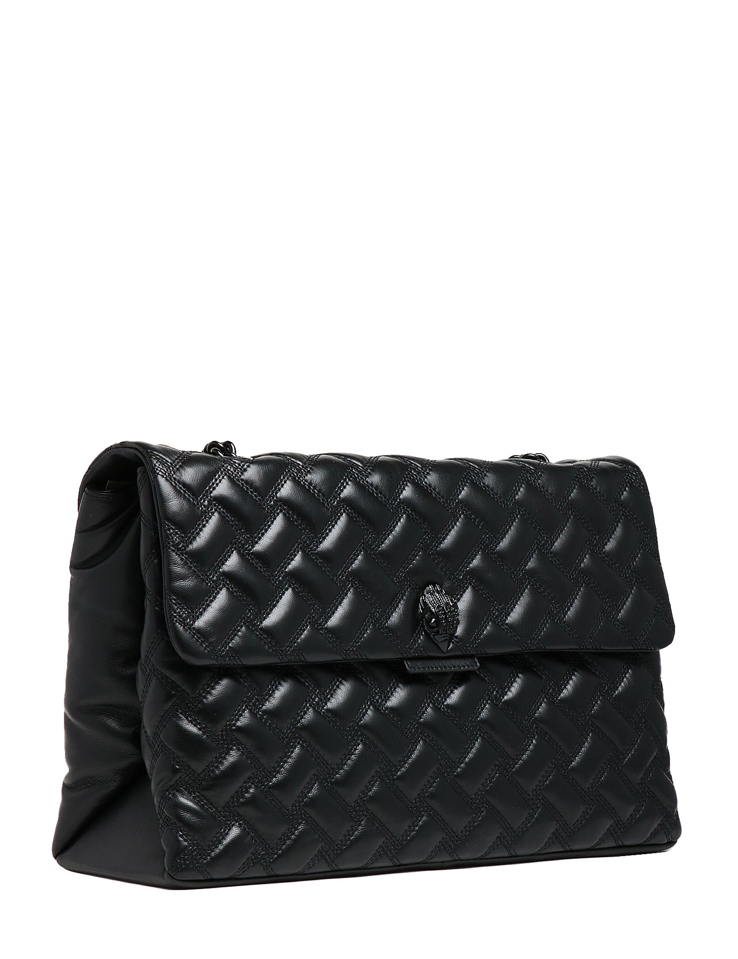 BORSA KURT GEIGER KENSINGTON DRENCH BLACK XXL IN NAPPA CON IMPUNTURA IMBOTTITA E TESTA DI AQUILA IN TONO