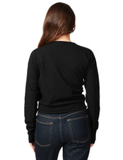 MAGLIA DONNA LIVIANA CONTI JODIE NERA A MANICA LUNGA CON DRAPPEGGIO DIAGONALE IN LANA VERGINE 100%