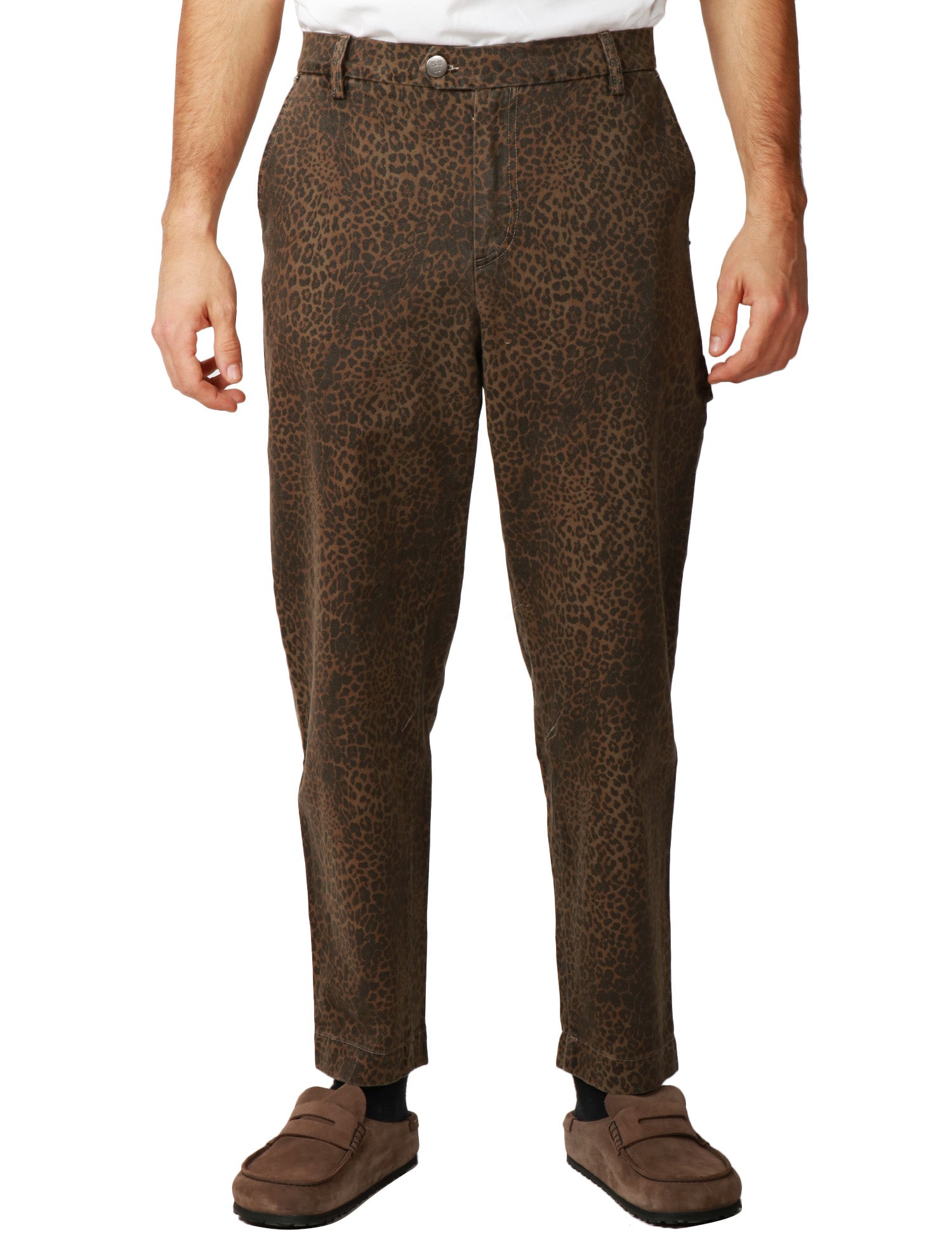 PANTALONE UOMO MAISON CRAZY WORKER 3.2 NUT CAMOUFLAGE MODELLO WORKER LEOPARDATO IN COTONE