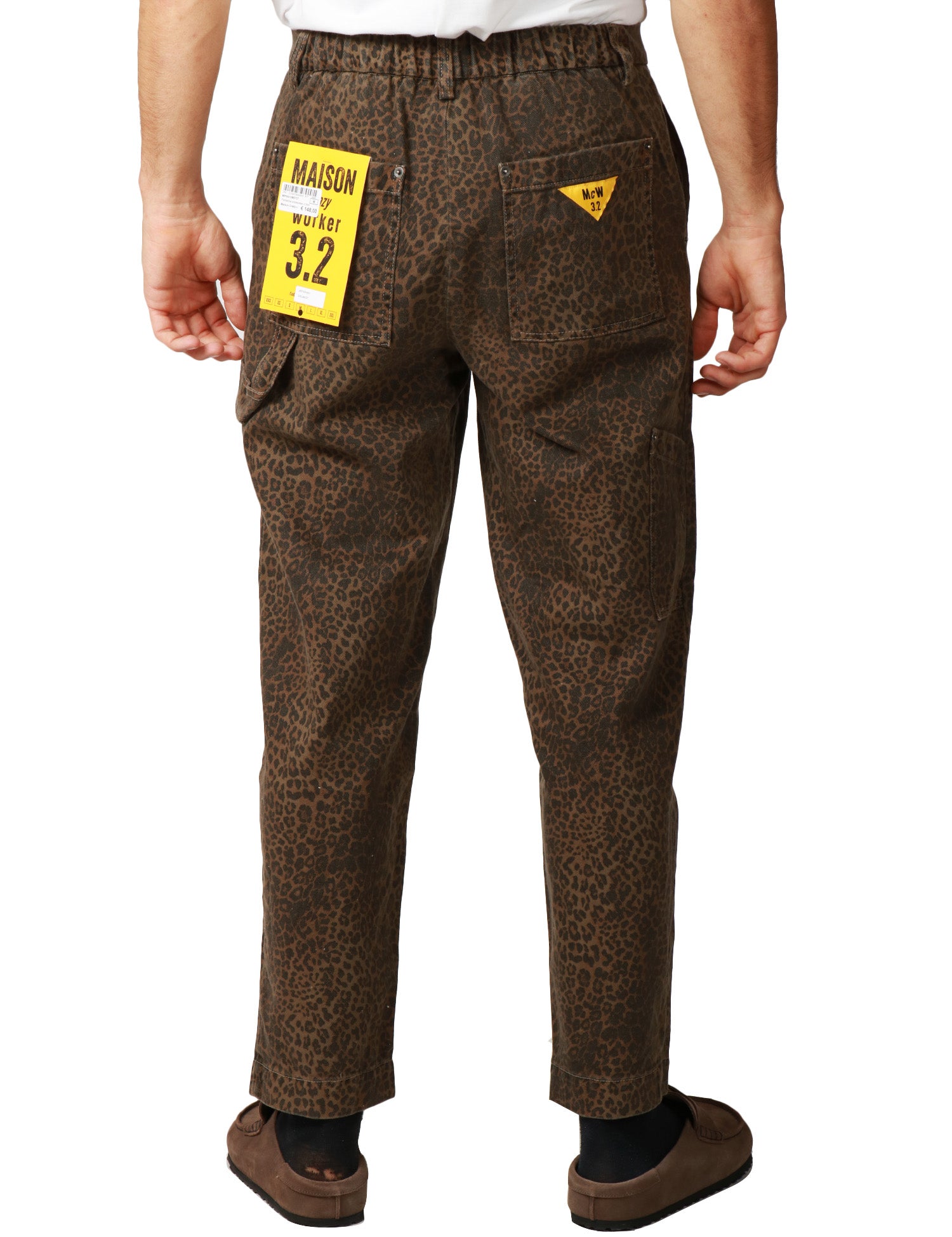 PANTALONE UOMO MAISON CRAZY WORKER 3.2 NUT CAMOUFLAGE MODELLO WORKER LEOPARDATO IN COTONE