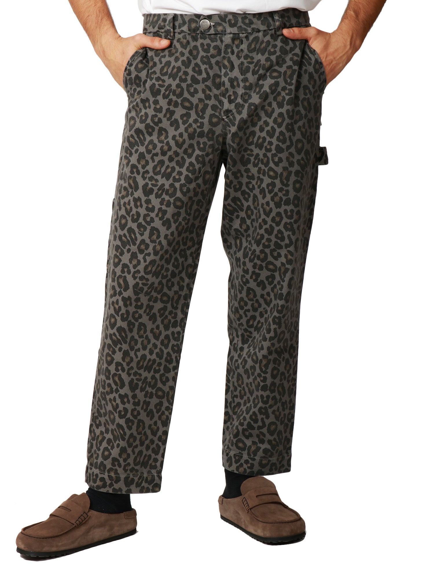 PANTALONE UOMO MAISON CRAZY WORKER 3.2 GREY LEOPARD IN COTONE