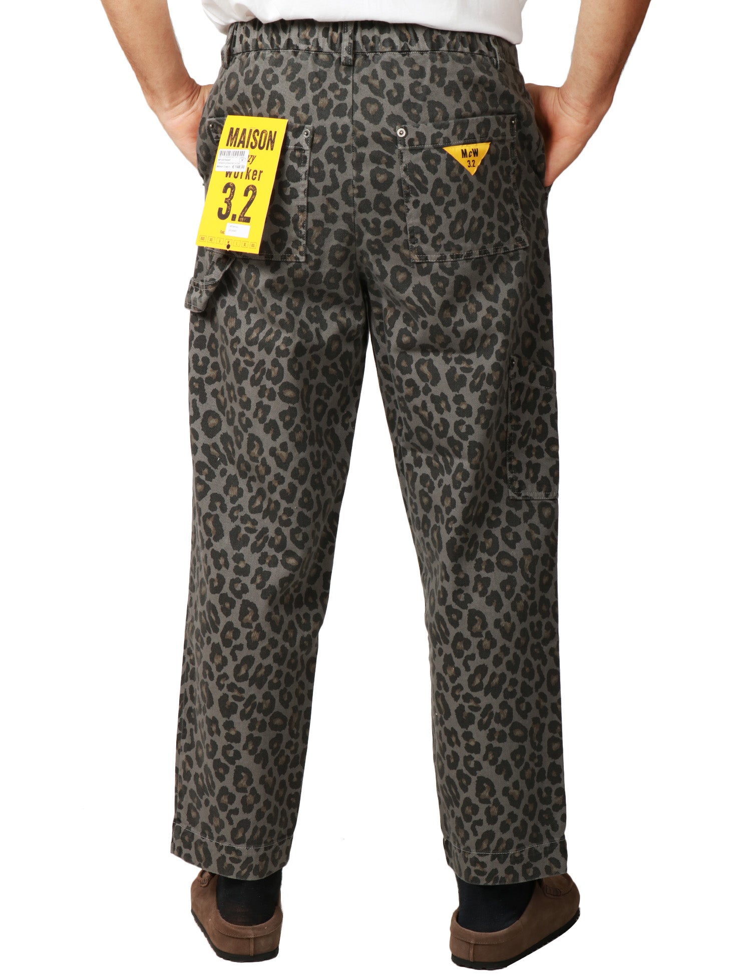 PANTALONE UOMO MAISON CRAZY WORKER 3.2 GREY LEOPARD IN COTONE