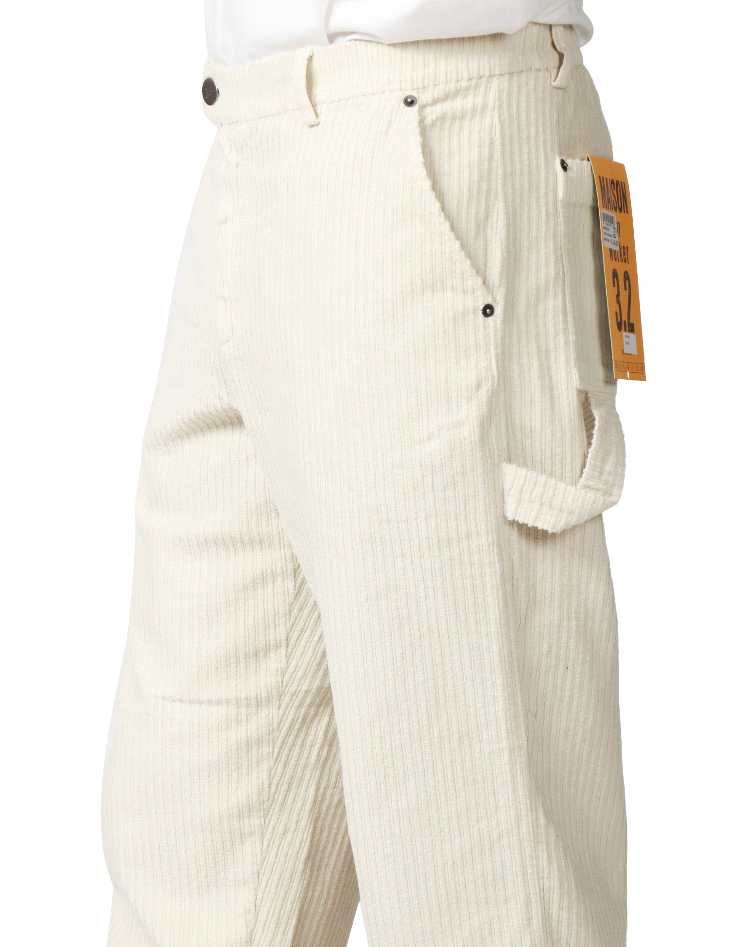 PANTALONE UOMO MAISON CRAZY WORKER 3.2 OFF WHITE MODELLO WORKER IN VELLUTO DI COTONE A COSTE