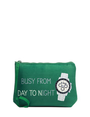 POCHETTE MC 2 SAINT BARTH ALINE VERDE CON STAMPA WATCH "BUSY FROM DAY TO NIGHT"