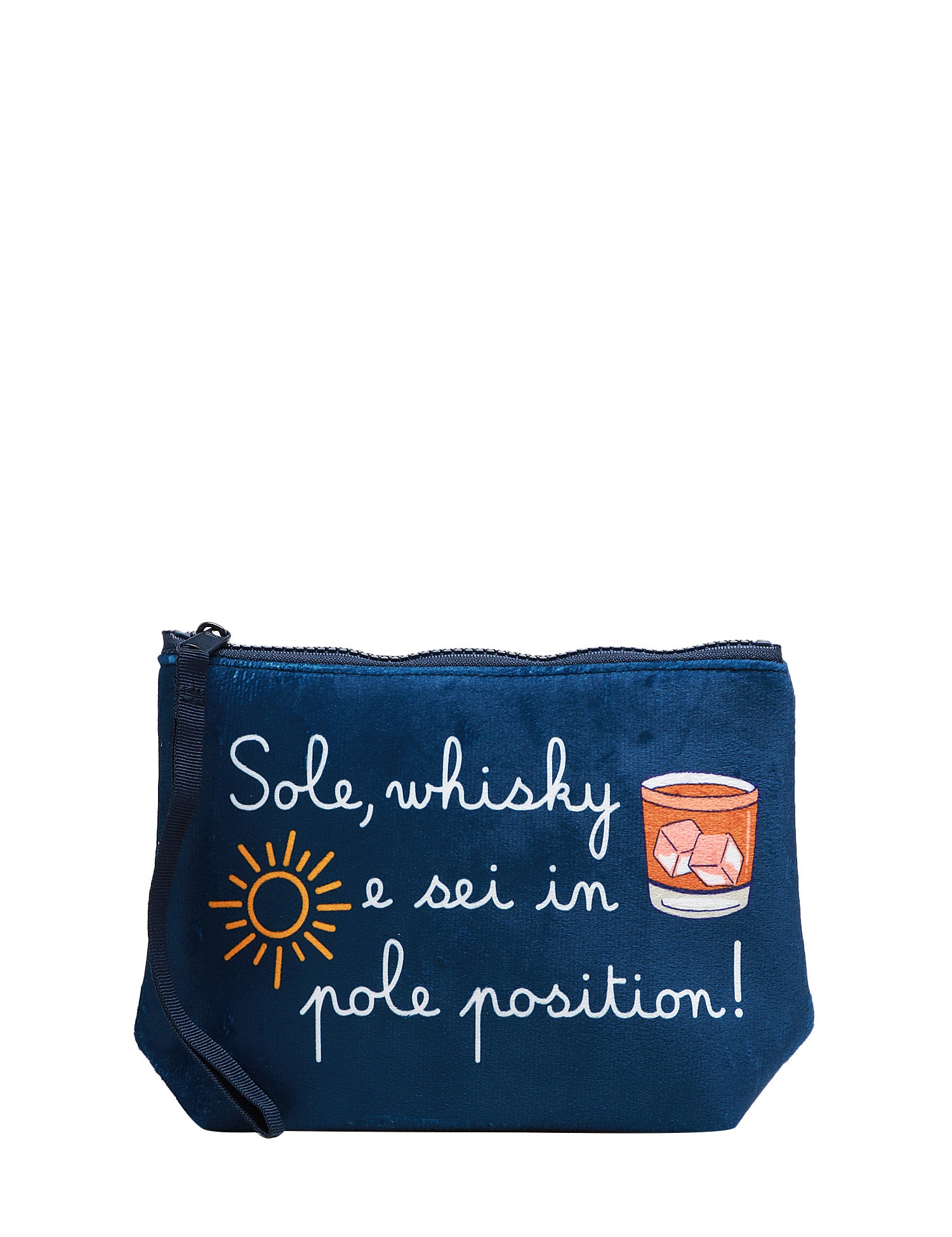 POCHETTE MC 2 SAINT BARTH ALINE BLU EDIZIONE SPECIALE CON STAMPA "SOLE, WHISKY E SEI IN POLE POSITION" LIMITED EDITION