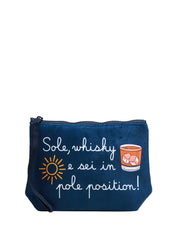 POCHETTE MC 2 SAINT BARTH ALINE BLU EDIZIONE SPECIALE CON STAMPA "SOLE, WHISKY E SEI IN POLE POSITION" LIMITED EDITION