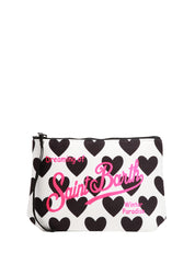 POCHETTE MC 2 SAINT BARTH ALINE BIANCO/NERA CON CUORI E LOGO STAMPATO