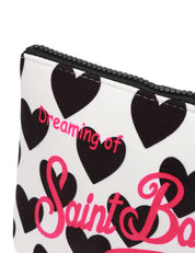 POCHETTE MC 2 SAINT BARTH ALINE BIANCO/NERA CON CUORI E LOGO STAMPATO