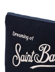 POCHETTE MC 2 SAINT BARTH ALINE WOOL BLU E CON RICAMO LOGO BIANCO
