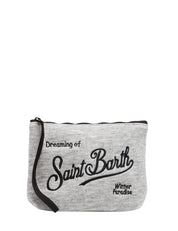 POCHETTE MC 2 SAINT BARTH ALINE WOOL GRIGIO MELANGE CON RICAMO LOGO BLU