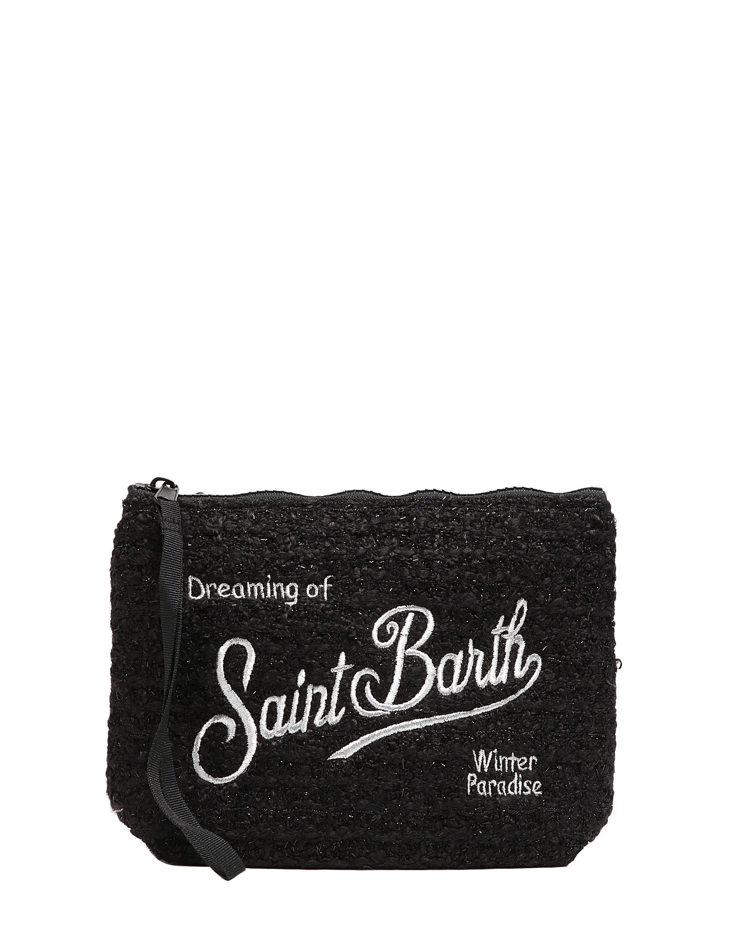 POCHETTE MC 2 SAINT BARTH ALINE NERA IN TWEED LUREX CON RICAMO LOGO