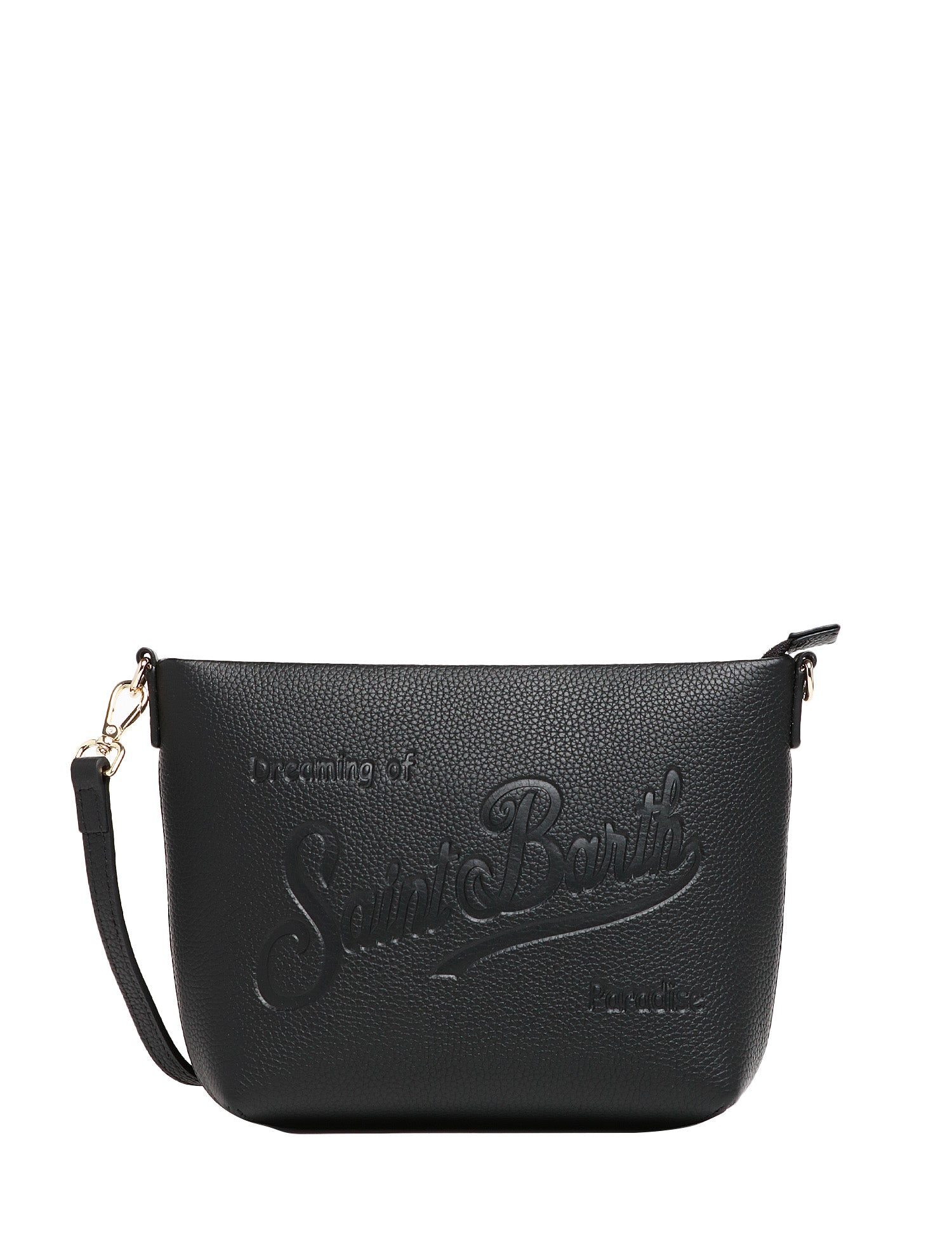 BORSA MC 2 SAINT BARTH ALINE BAG NERA IN PELLE MARTELLATA E LOGO IMPRESSO A CALDO