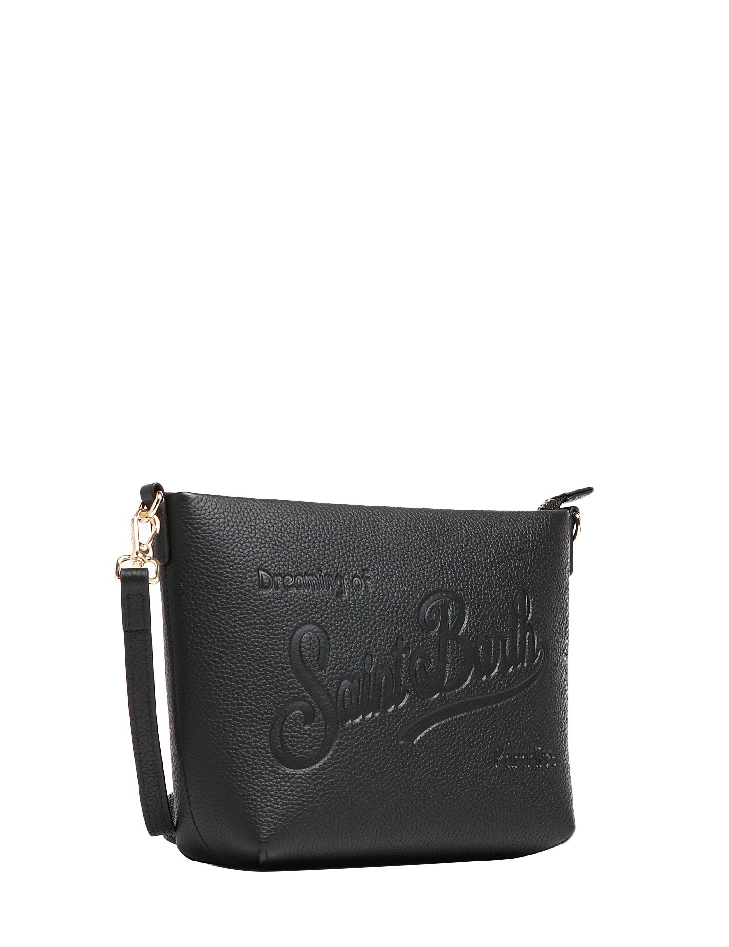 BORSA MC 2 SAINT BARTH ALINE BAG NERA IN PELLE MARTELLATA E LOGO IMPRESSO A CALDO