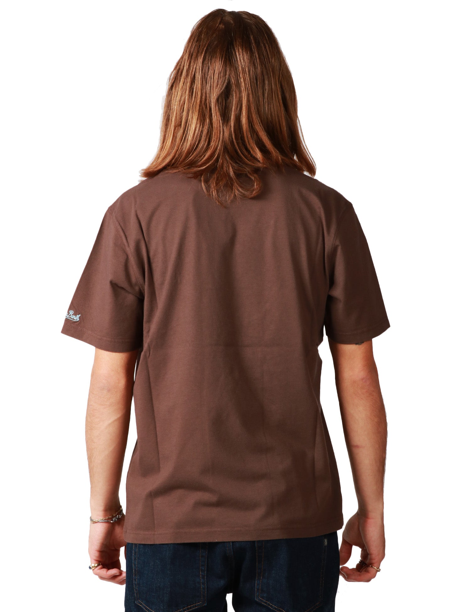 T-SHIRT UOMO MC 2 SAINT BARTH ARNOTT MARRONE CON RICAMO "AMARI E MONTI" IN JERSEY DI COTONE