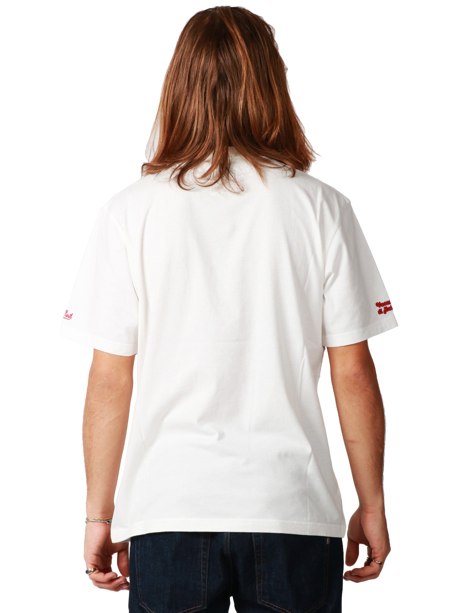 T-SHIRT UOMO MC 2 SAINT BARTH ARNOTT BIANCA CON RICAMO "E NUN M'ANGOSCIà" IN COTONE INVERNALE