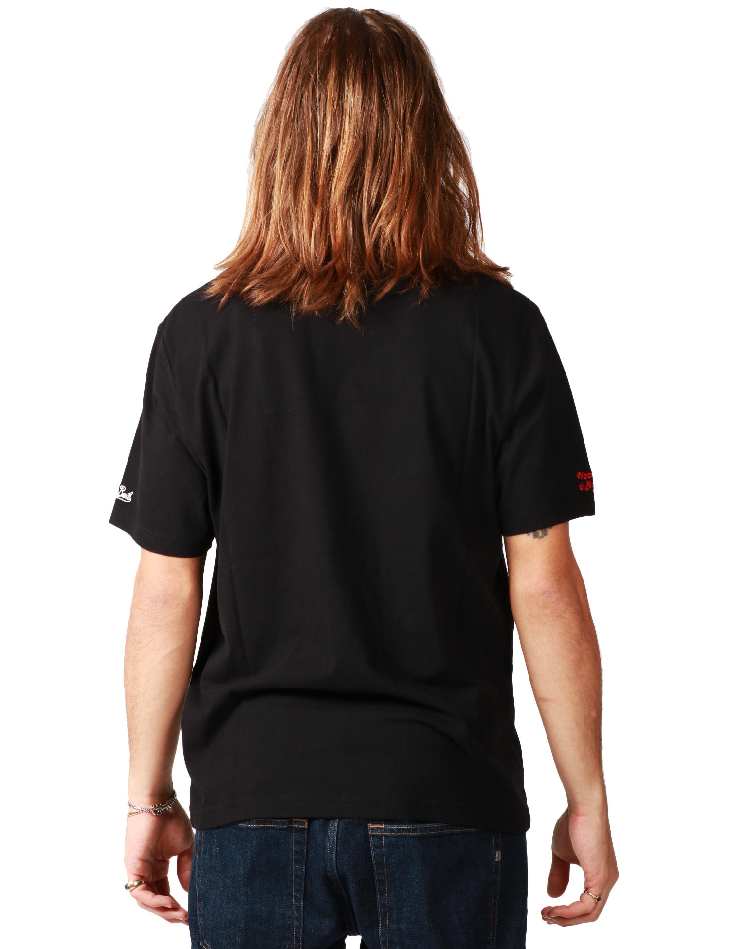 T-SHIRT UOMO MC 2 SAINT BARTH ARNOTT NERA CON RICAMO "A CAPODANNO SIAMO DAI FURSTENBERG!" IN COTONE PESANTE