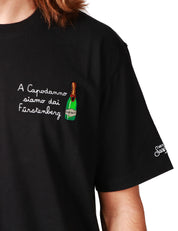 T-SHIRT UOMO MC 2 SAINT BARTH ARNOTT NERA CON RICAMO "A CAPODANNO SIAMO DAI FURSTENBERG!" IN COTONE PESANTE