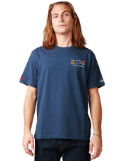 T-SHIRT UOMO MC 2 SAINT BARTH ARNOTT BLU NAVY CON RICAMO "SOLE, WHISKY E SEI IN POLE POSITION!" IN JERSEY DI COTONE