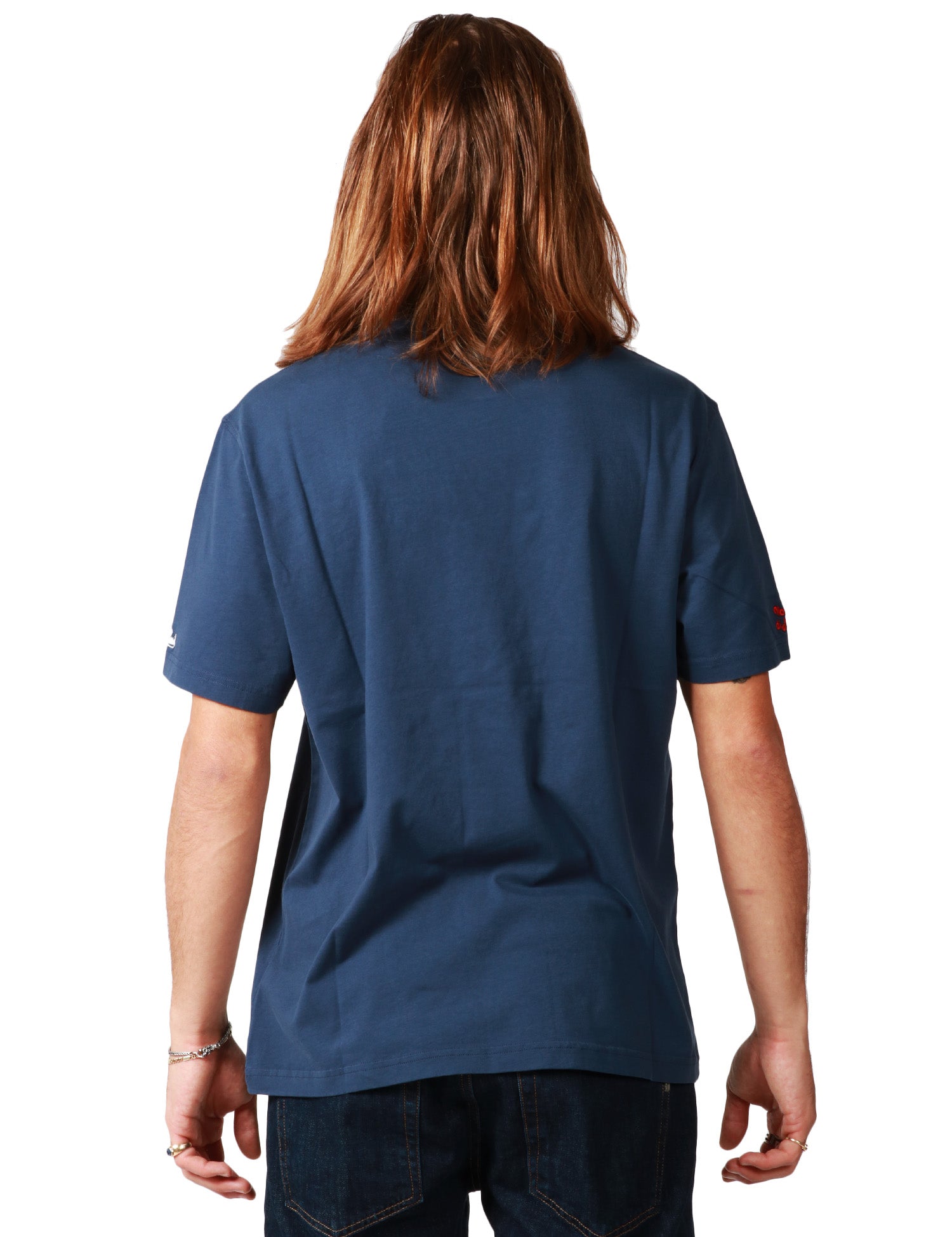 T-SHIRT UOMO MC 2 SAINT BARTH ARNOTT BLU NAVY CON RICAMO "SOLE, WHISKY E SEI IN POLE POSITION!" IN JERSEY DI COTONE