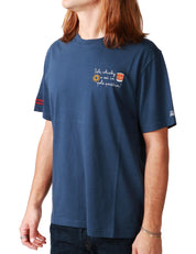 T-SHIRT UOMO MC 2 SAINT BARTH ARNOTT BLU NAVY CON RICAMO "SOLE, WHISKY E SEI IN POLE POSITION!" IN JERSEY DI COTONE
